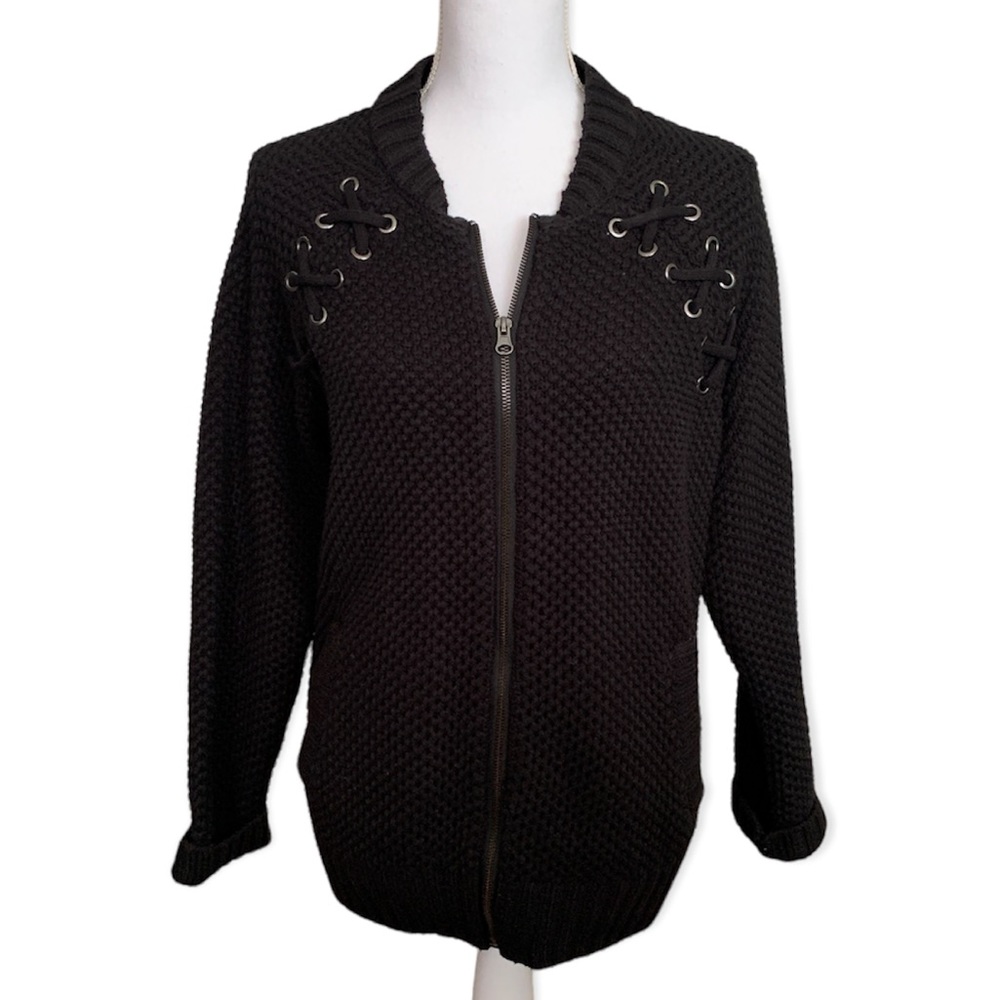 Torrid Black Lace Up Bomber Sweater